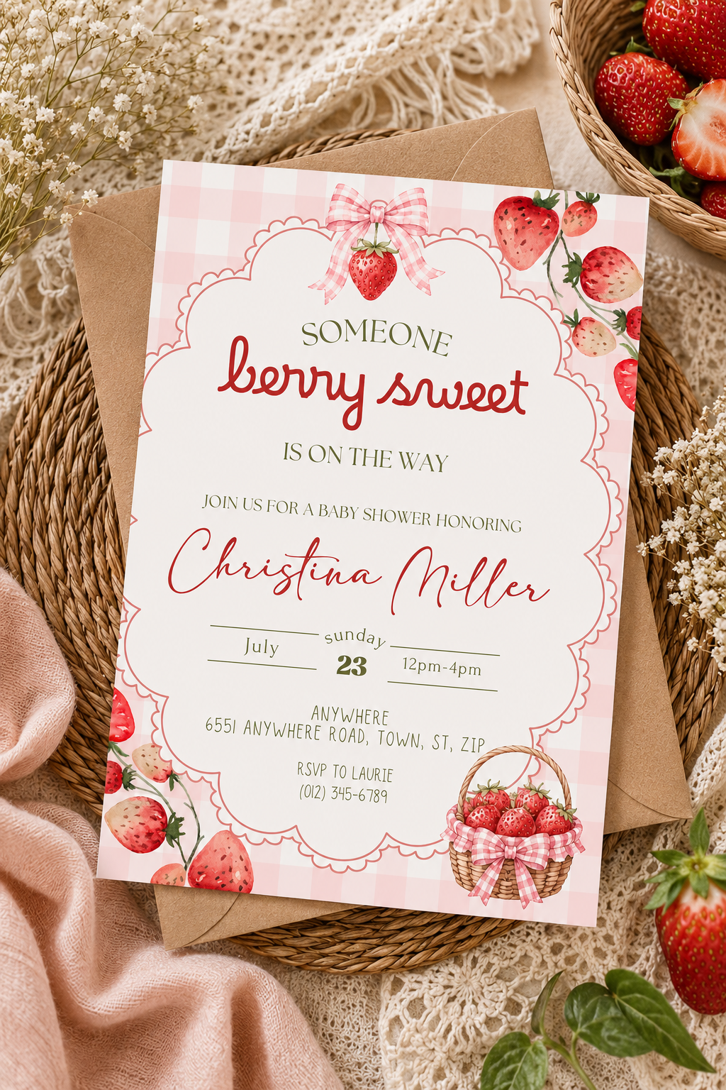 Someone Berry Sweet Is on the Way Baby Shower Invitation | Strawberry Baby Shower Invite | Editable Digital Download