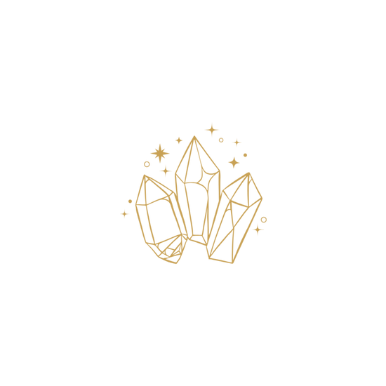 Gold geometric crystal design on a white background
