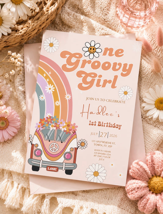 One Groovy Girl First Birthday Invitation