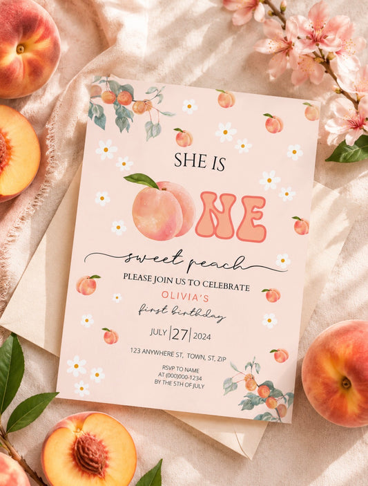 Sweet Peach First Birthday Invitation