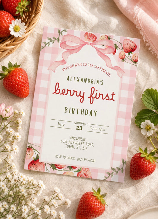 Berry First Birthday Invitation Template