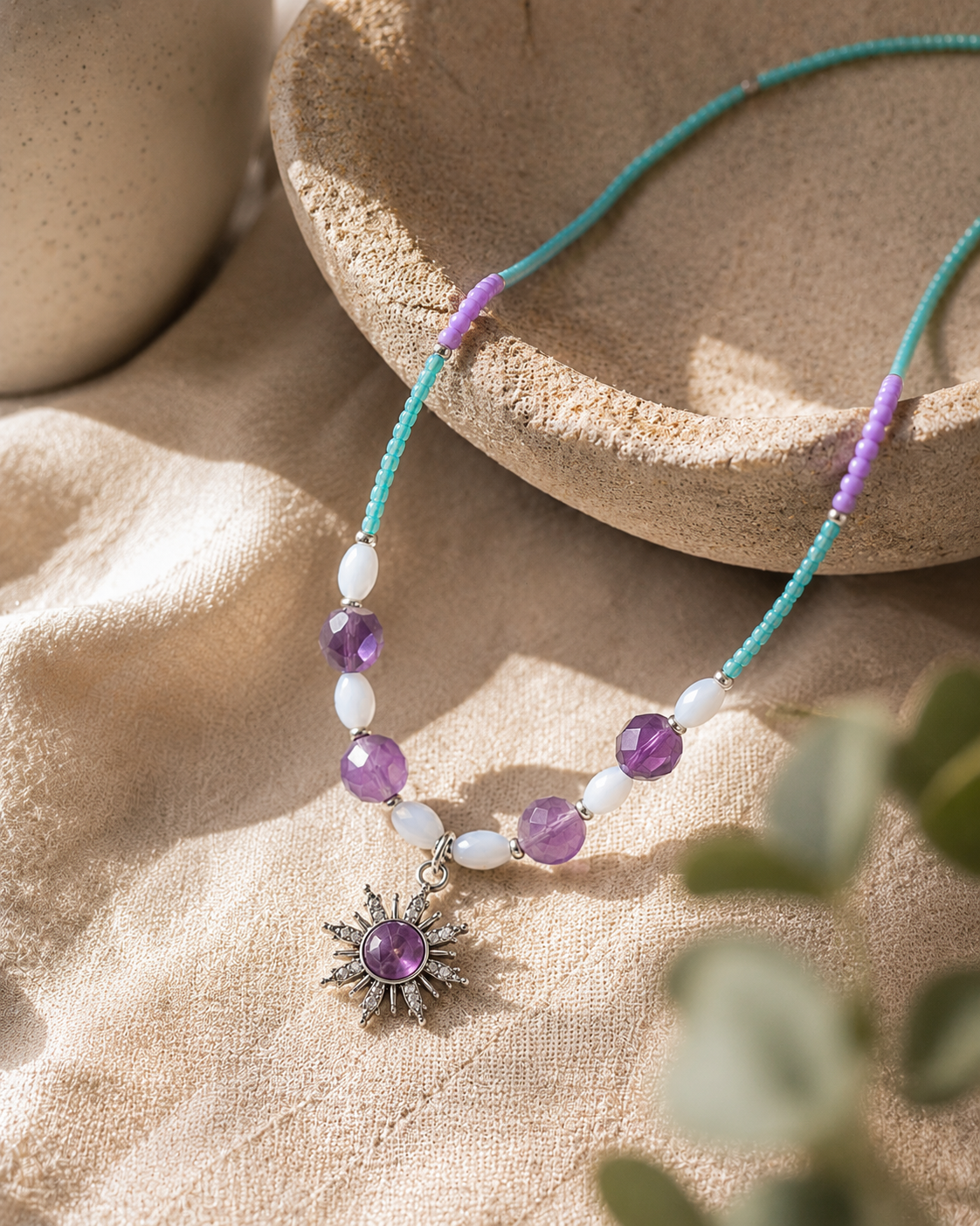 Solar Radiance - Amethyst & Sunburst Celestial Necklace