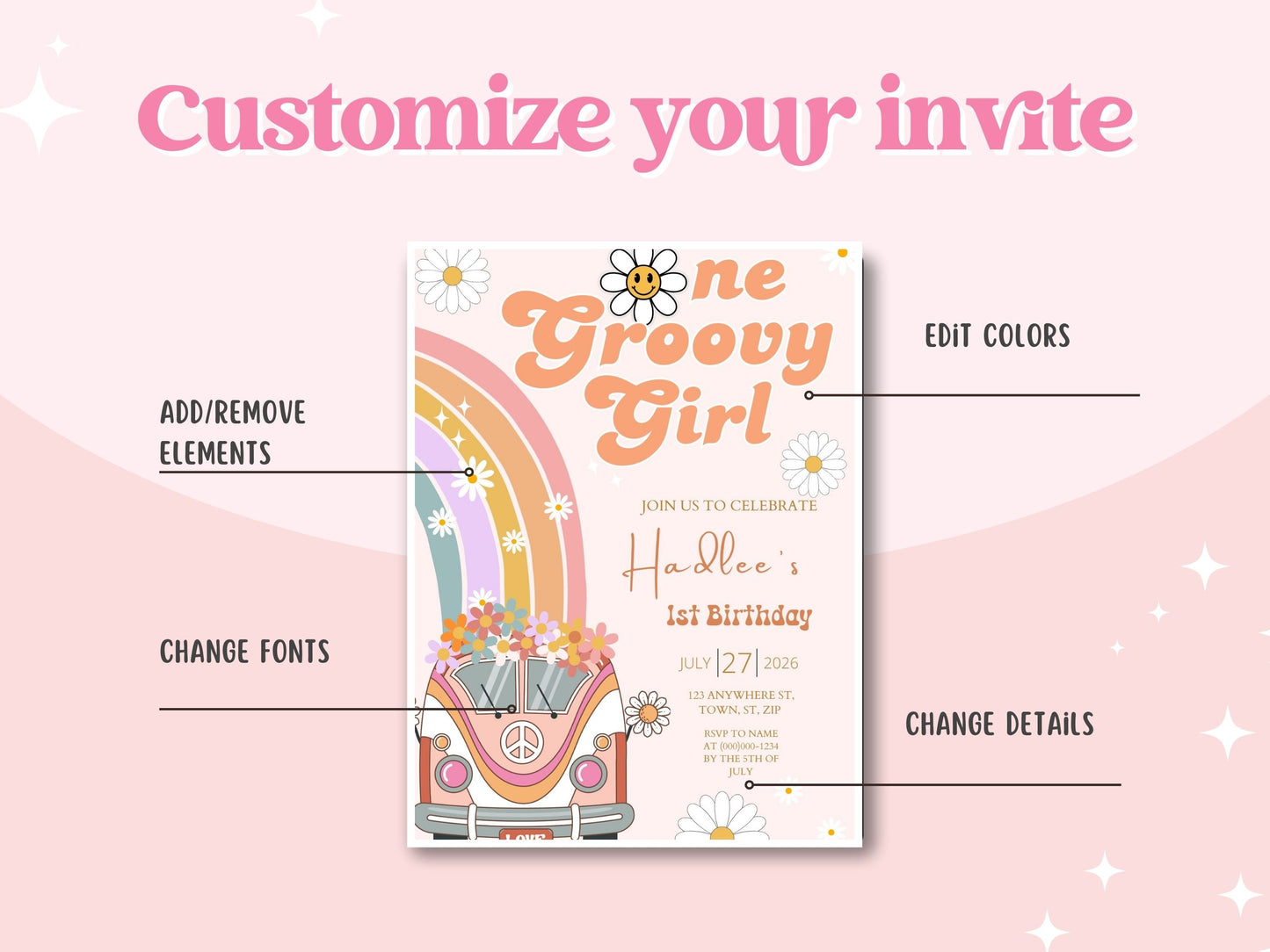 One Groovy Girl First Birthday Invitation