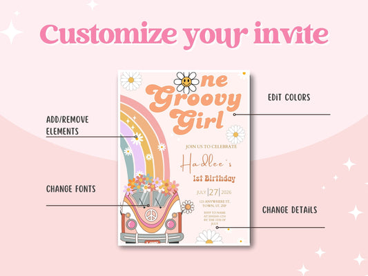 One Groovy Girl First Birthday Invitation