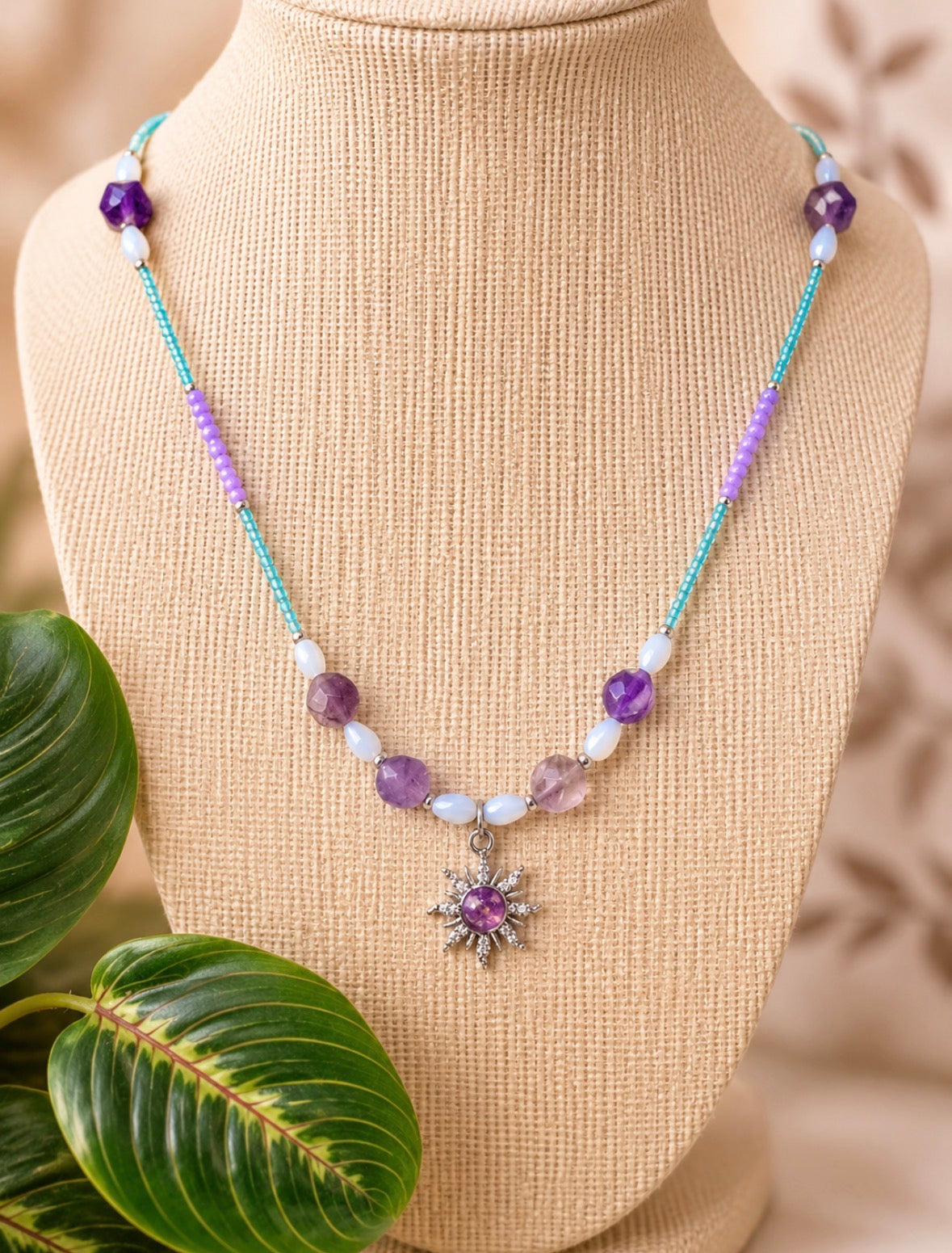 Solar Radiance - Amethyst & Sunburst Celestial Necklace