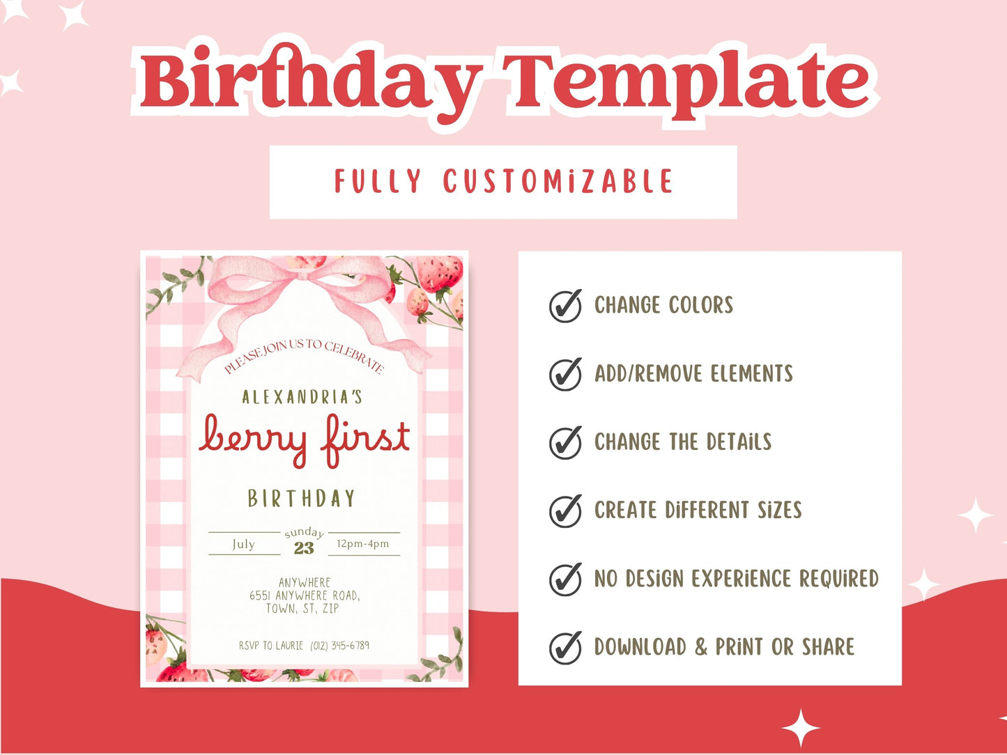 Berry First Birthday Invitation Template