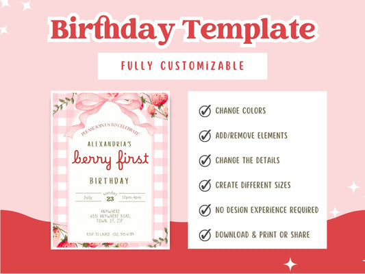 Berry First Birthday Invitation Template