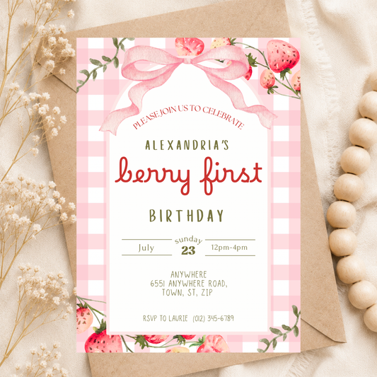 Berry First Birthday Invitation Template