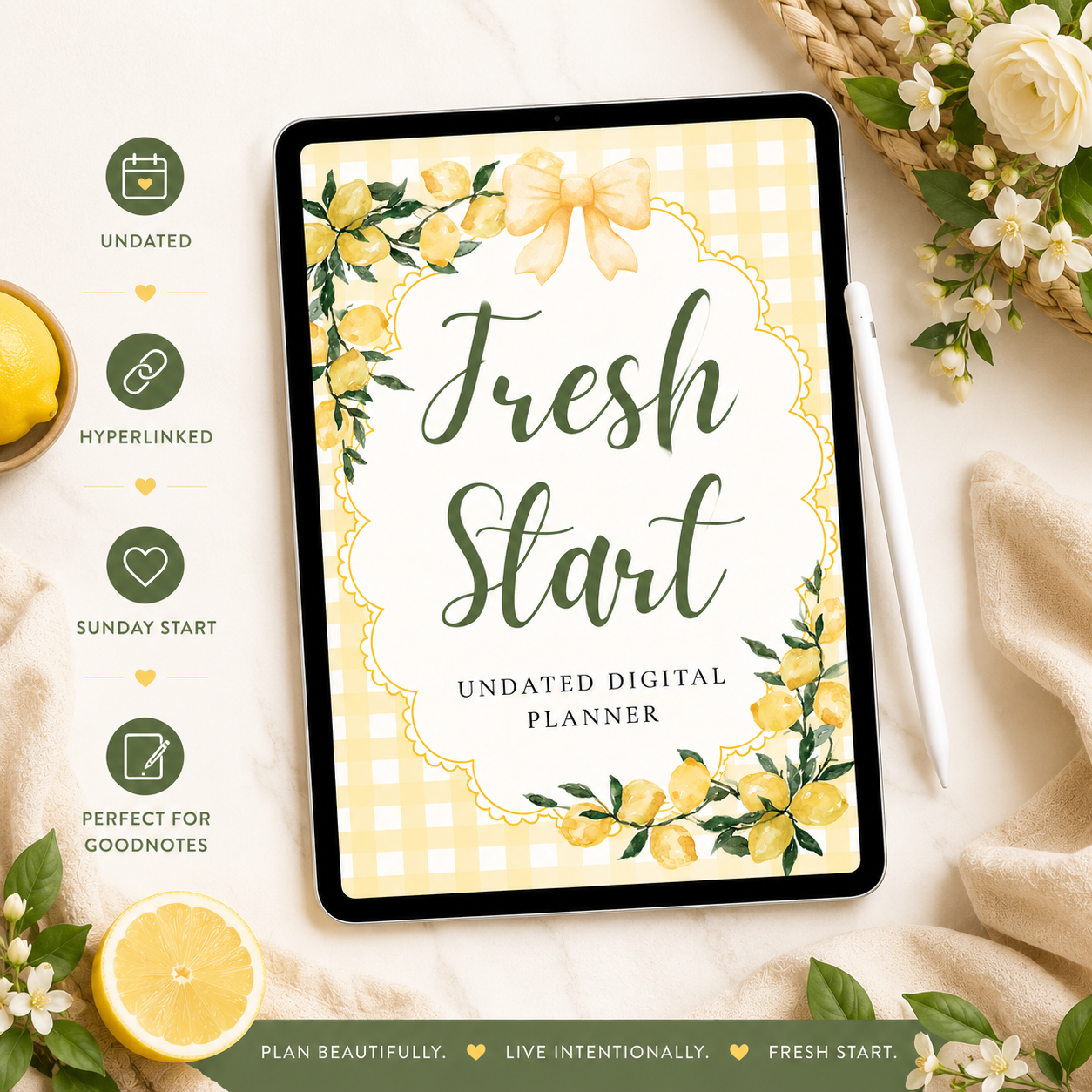 Fresh Start Digital Planner | Undated GoodNotes Planner with Hyperlinked Tabs