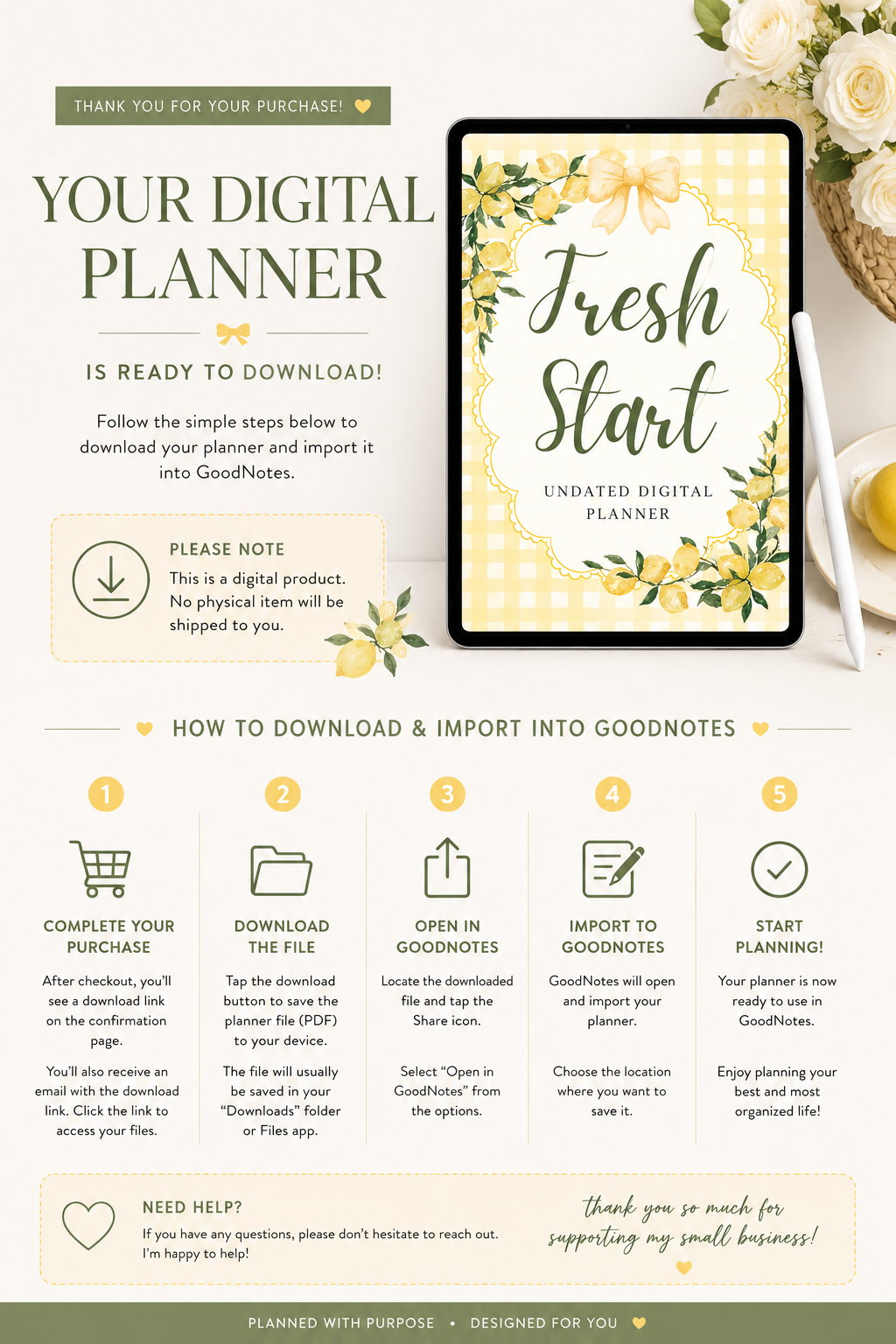 Fresh Start Digital Planner | Undated GoodNotes Planner with Hyperlinked Tabs