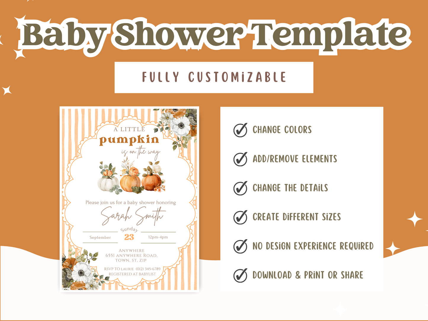 A Little Pumpkin Is On the Way Baby Shower Invitation Template | Fall Baby Shower Invite | Editable Digital Download