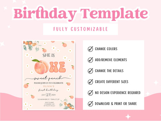 Sweet Peach First Birthday Invitation